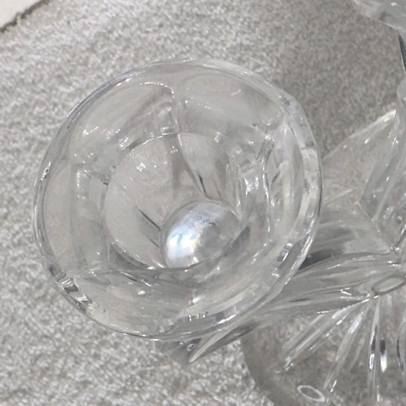 Vintage  Cut Crystal Pinwheel Star Pattern 3 Arm Candle Holder Candelabra - Picture 9 of 15